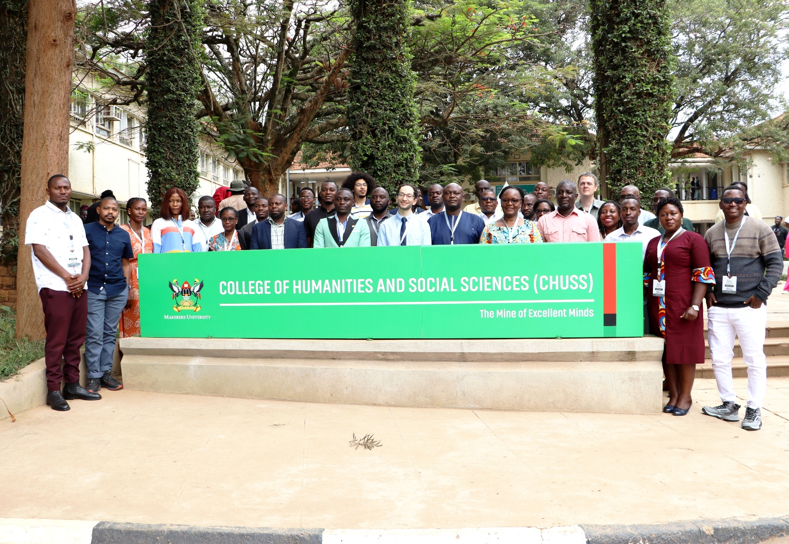 Participants pose for a group photo on 8th September 2026. Opening Ceremony of three-day workshop hosted by the Department of History, Archaeology and Heritage Studies, School of Liberal and Performing Arts, College of Humanities and Social Sciences (CHUSS) examining the historical relationship between climate change and migration in Uganda, under a joint project between Makerere University and the University of Cambridge, CHUSS Smart Room, 8th-10th September 2026, Kampala Uganda, East Africa.