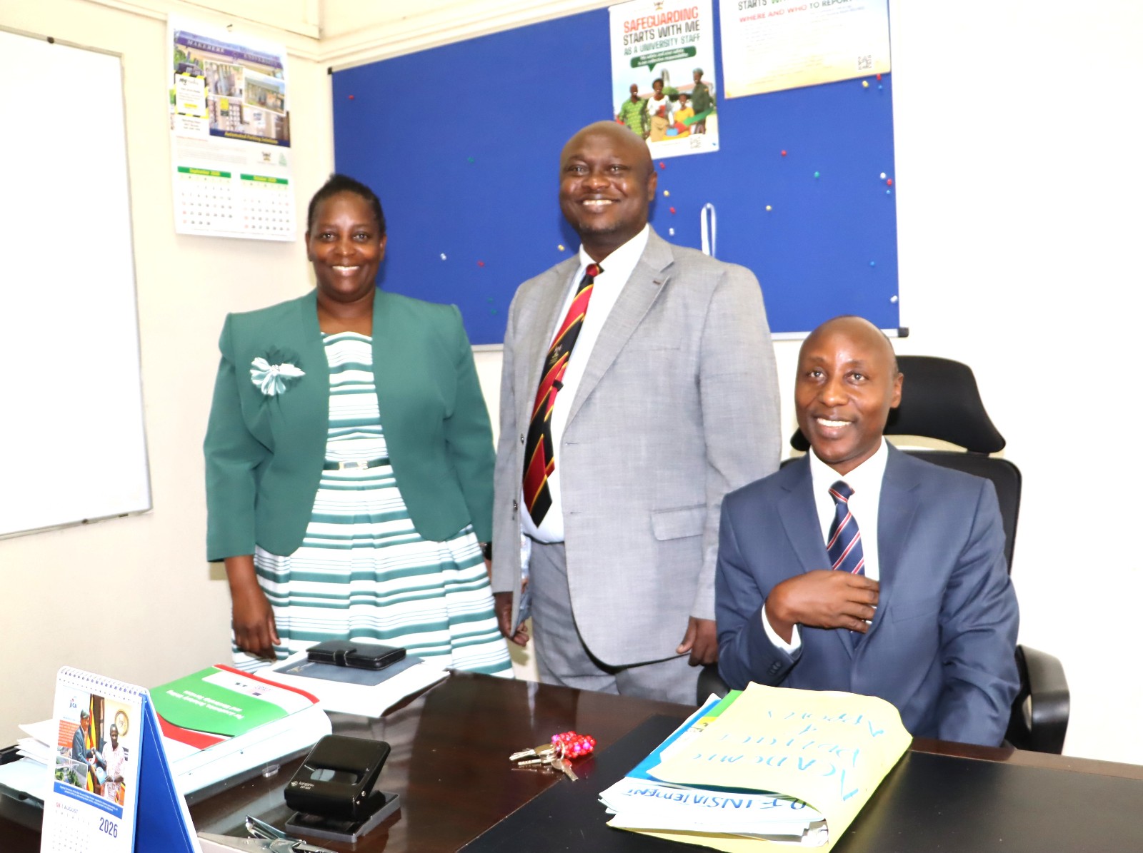 Prof. Helen Nkabala and Prof Awich welcome Prof Walakira to the Deputy Principal’s Seat. Official Handover of Office of Deputy Principal, College of Humanities and Social Sciences (CHUSS), from Associate Prof. Eric Awich Ochen to Prof. Eddy Joshua Walakira, 14th September 2026, CHUSS Smart Room, Makerere University, Kampala Uganda, East Africa.