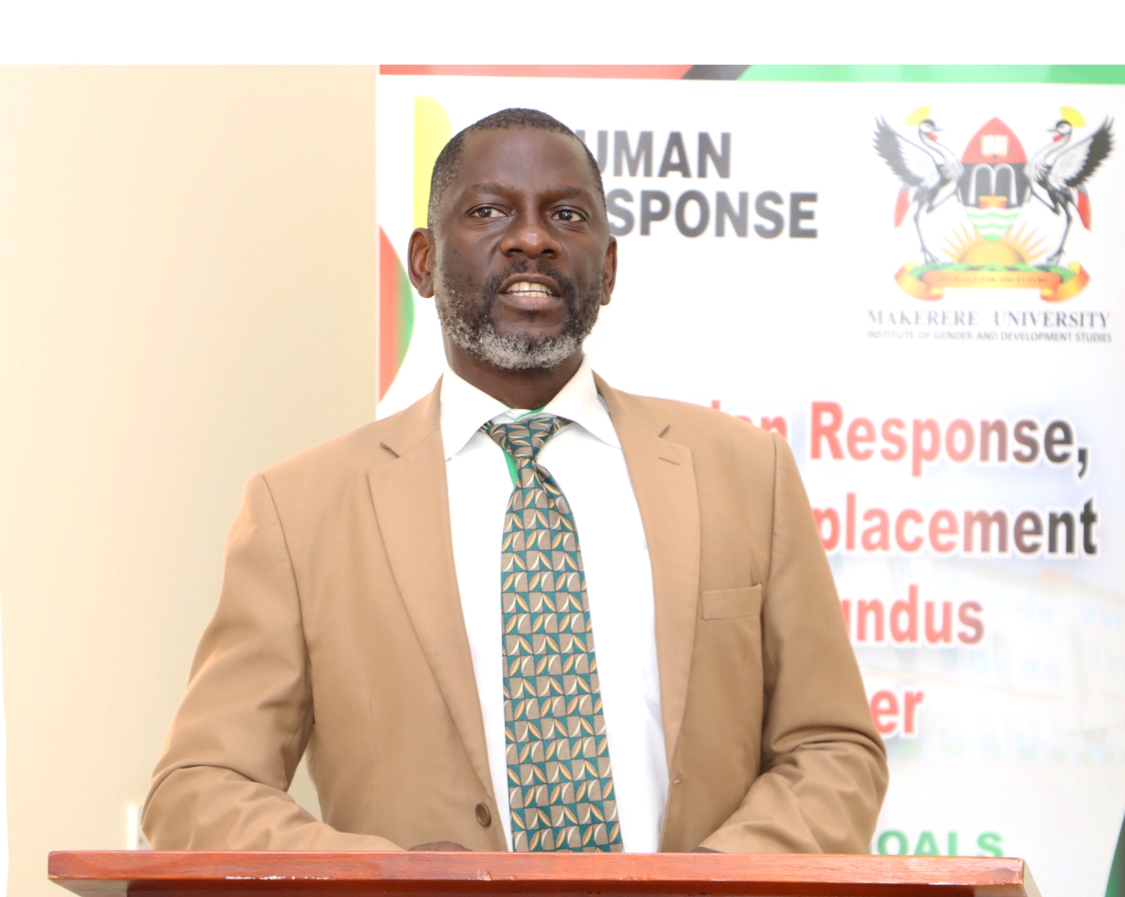 Assoc. Prof. Julius Kikooma addressing students. Welcoming 17 students from 16 countries (Canada, Cape Verde, Uganda, Spain, Sierra Leone, South Sudan, Colombia, South Korea, The Gambia, India, Nepal, Kenya, Pakistan, Myanmar, Bangladesh and Malaysia) under the Erasmus+ funded Master of Humanitarian Response, Health and Displacement (Human Response) programme to study humanitarian crises, displacement, health, migration and development, 7th September 2026, School of Social Sciences Smart Room, College of Humanities and Social Sciences (CHUSS), Makerere University, Kampala Uganda, East Africa.