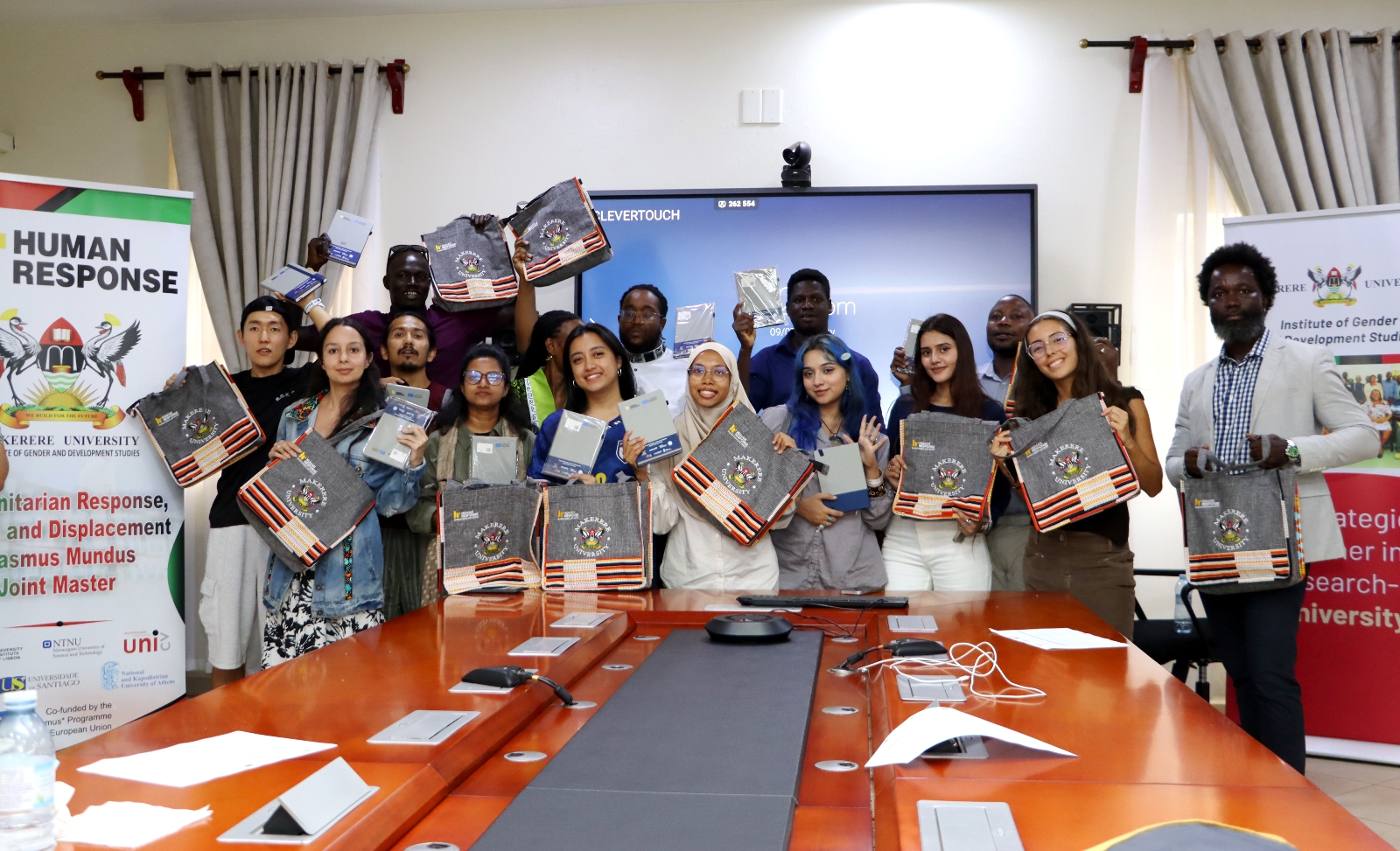 17 students from 16 countries under the Erasmus+ funded Master of Humanitarian Response, Health and Displacement (Human Response) programme at their orientation on 7th September 2026. Welcoming 17 students from 16 countries (Canada, Cape Verde, Uganda, Spain, Sierra Leone, South Sudan, Colombia, South Korea, The Gambia, India, Nepal, Kenya, Pakistan, Myanmar, Bangladesh and Malaysia) under the Erasmus+ funded Master of Humanitarian Response, Health and Displacement (Human Response) programme to study humanitarian crises, displacement, health, migration and development, 7th September 2026, School of Social Sciences Smart Room, College of Humanities and Social Sciences (CHUSS), Makerere University, Kampala Uganda, East Africa.
