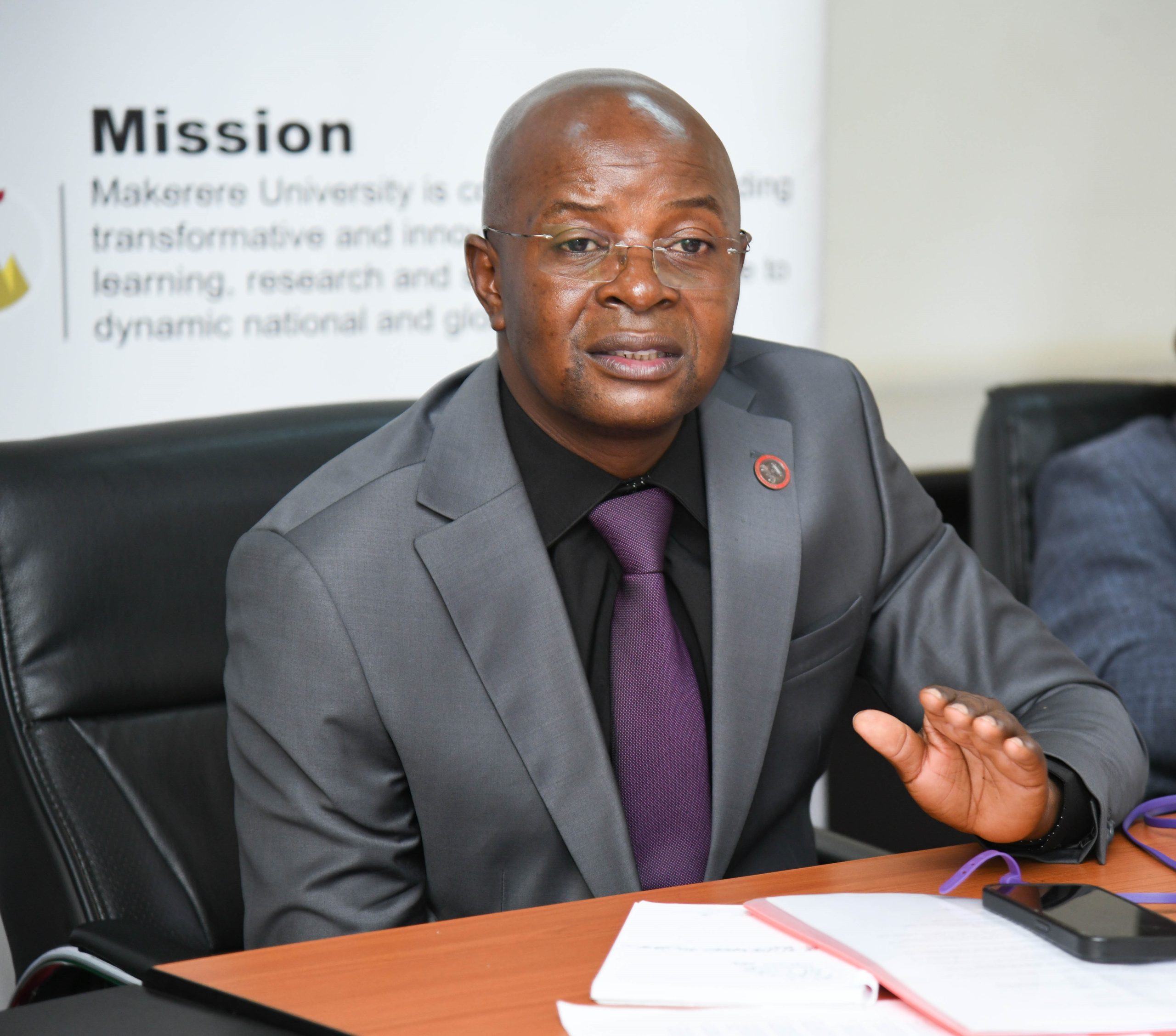 The Principal CoBAMS, Prof. Edward Bbaale,delivering his appreciation remarks. Mr. Peter Mubiru handover of the office of the College Bursar to Mr. George Lusiba, 31st August 2026, College of Business and Management Sciences (CoBAMS), Makerere University, Kampala Uganda, East Africa.