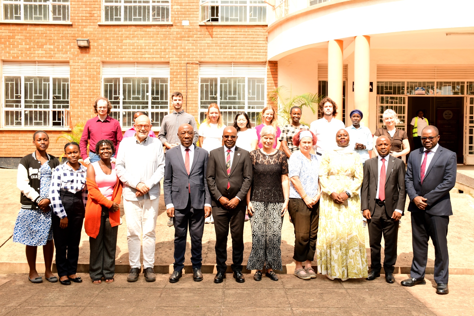 The project team led by Prof. Edward Bbaale, Principal, CoBAMS with the DVCFA, Prof. Henry Mwanaki Alinaitwe on the first day of the workshop. College of Business and Management Sciences (CoBAMS) launch Blended Intensive Programme (BIP) titled Enhancing Skills in Polycrisis Management: African and European Approaches, under the PolyCIVIS network, with participants from Makerere University, the University of Salzburg, the National and Kapodistrian University of Athens, and Universidad Autónoma de Madrid, 7th September 2026, Makerere University, Kampala Uganda, East Africa.