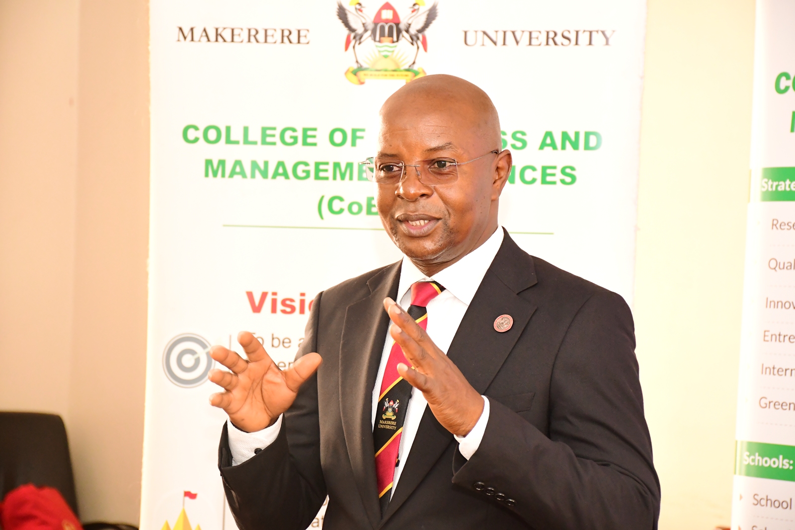 Prof. Edward Bbaale welcoming participants to the workshop at CoBAMS on 7th September 2026. College of Business and Management Sciences (CoBAMS) launch Blended Intensive Programme (BIP) titled Enhancing Skills in Polycrisis Management: African and European Approaches, under the PolyCIVIS network, with participants from Makerere University, the University of Salzburg, the National and Kapodistrian University of Athens, and Universidad Autónoma de Madrid, 7th September 2026, Makerere University, Kampala Uganda, East Africa.