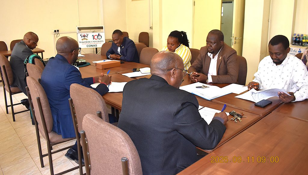 Prof. Ireeta delivering his remarks at the handover ceremony held on 11th September 2206 in the Chemistry Boardroom at CoNAS. Prof. Juma Kasozi formally hands over the office of Deputy Principal, College of Natural Sciences (CoNAS) to Prof. Godwin Kakuba, 11th September 2026, Makerere University, Kampala Uganda, East Africa.