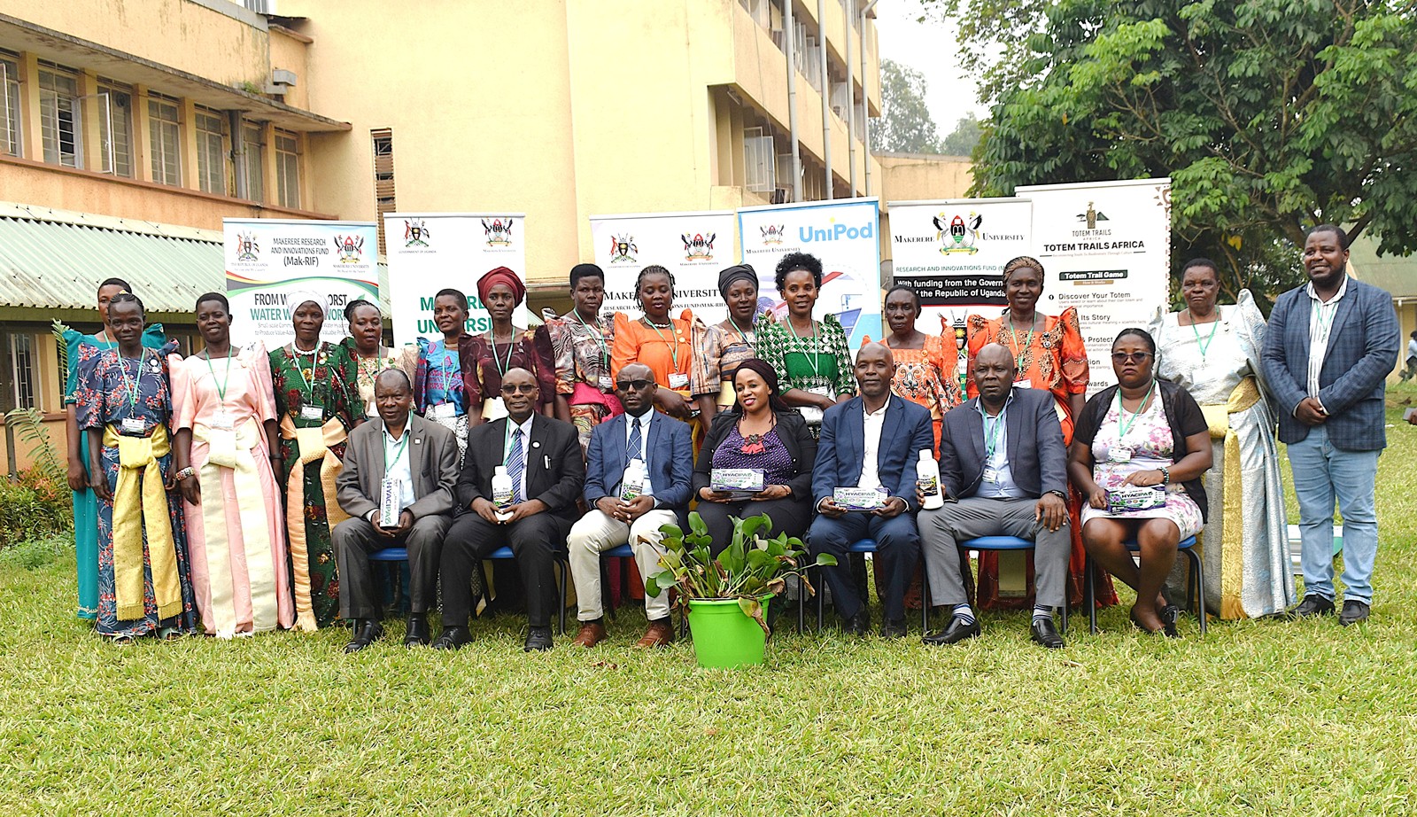 The CoNAS team with the community members who participated in the research. Research Dissemination for Government of Uganda through Makerere University Research and Innovations Fund (Mak-RIF)-funded project, titled “From World’s Worst Water Weed to Worth: Small-scale Community Bio-refining of Water Hyacinth to Produce Value-added Commercially Valuable Products,” by Dr. Alice Nabatanzi, Department of Plant Sciences, Microbiology and Biotechnology, College of Natural Sciences (CoNAS), Botany Lab 2, 22nd September 2026, Kampala Uganda, East Africa.