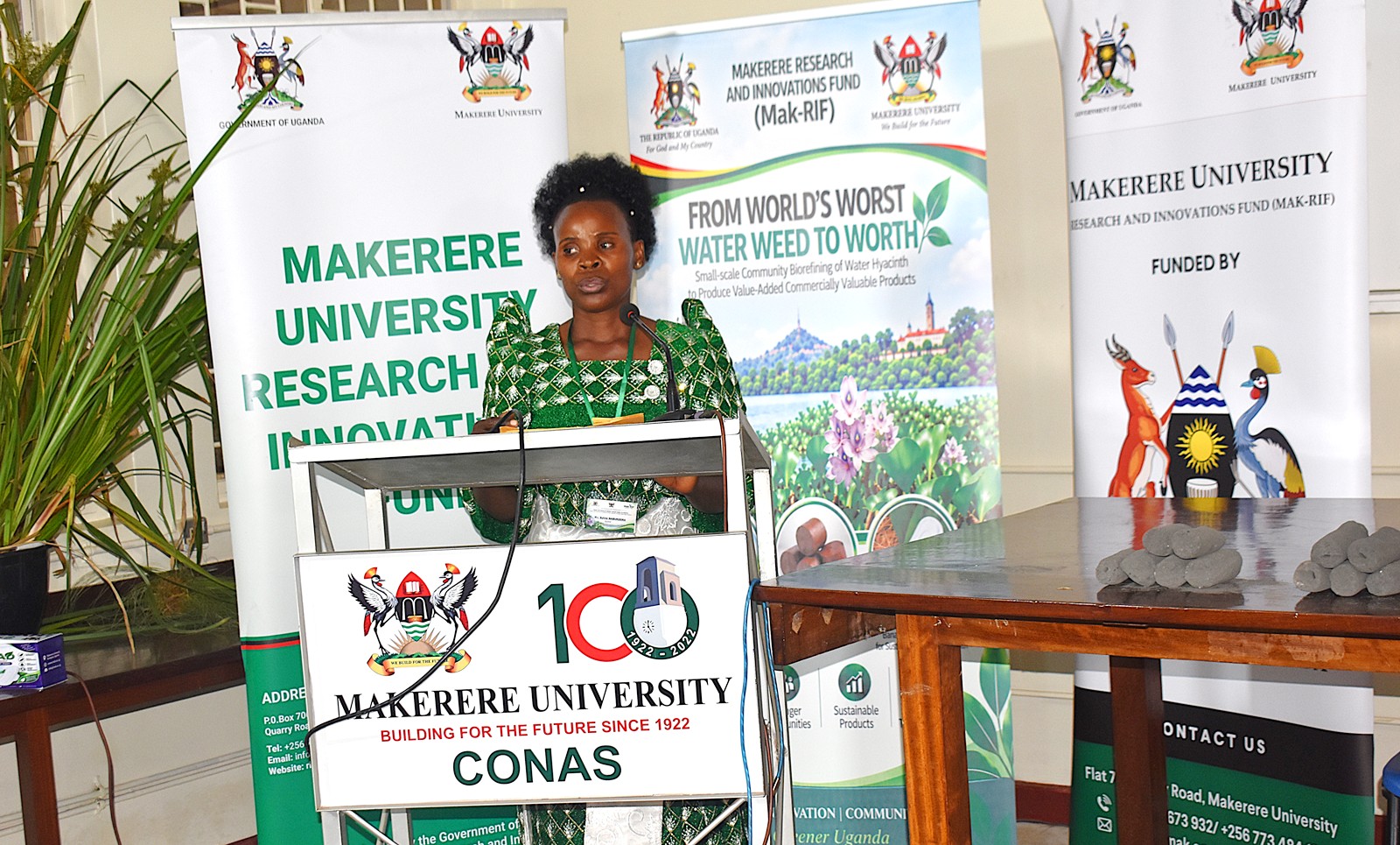 On behalf of the Najjembe community, Ms. Nabukeera Sylvia expressed gratitude to Dr. Alice Nabatanzi, the MakRIF, and the wider University community for the continued support extended to local communities. Research Dissemination for Government of Uganda through Makerere University Research and Innovations Fund (Mak-RIF)-funded project, titled “From World’s Worst Water Weed to Worth: Small-scale Community Bio-refining of Water Hyacinth to Produce Value-added Commercially Valuable Products,” by Dr. Alice Nabatanzi, Department of Plant Sciences, Microbiology and Biotechnology, College of Natural Sciences (CoNAS), Botany Lab 2, 22nd September 2026, Kampala Uganda, East Africa.
