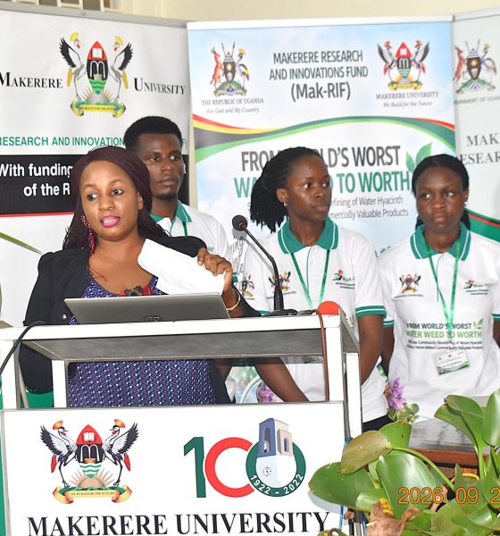 The Project PI, Dr Alice Nabatanzi briefing participants about the products developed, including biodegradable sanitary pads, a bio-fertilizer, and briquettes during the research dissemination workshop held at the PMB premises on 22nd September 2026. Research Dissemination for Government of Uganda through Makerere University Research and Innovations Fund (Mak-RIF)-funded project, titled “From World’s Worst Water Weed to Worth: Small-scale Community Bio-refining of Water Hyacinth to Produce Value-added Commercially Valuable Products,” by Dr. Alice Nabatanzi, Department of Plant Sciences, Microbiology and Biotechnology, College of Natural Sciences (CoNAS), Botany Lab 2, 22nd September 2026, Kampala Uganda, East Africa.