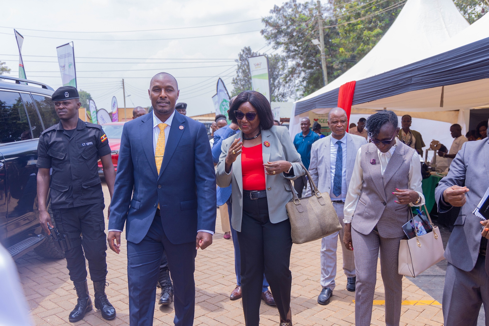 Hon. Eng. Jonard Asiimwe Akiiki arrives at MakSPH with Dean Prof. Rhoda Wanyenze for an engagement focused on moving viable research into policy, public services, products and enterprises. Hon. Eng. Jonard Asiimwe Akiiki, Minister of Science, Technology and Innovation in the Office of the President, Day 3 of Ministerial Maiden Visit to Makerere University, 16th September 2026, Kampala Uganda, East Africa.