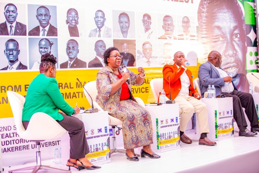 L-R: Second Panel Moderator-Ms Annet Mpabulungi Wakabi with Panelists-Ms Christine Musisi, Mr Solomon Sserwanjja and Hon. Emmanuel Lumala Dombo. The Julius Nyerere Leadership Centre (JNLC), in partnership with Makerere University, the United Nations Development Programme (UNDP), and the Uganda Management Institute (UMI), symposium to equip young leaders with the skills needed to serve their communities effectively, promote accountability, build public trust, and contribute to Uganda’s social and economic development, 22nd September 2026, School of Food Technology, Nutrition and Bioengineering Conference Hall, CAES, Makerere University, Kampala Uganda, East Africa.