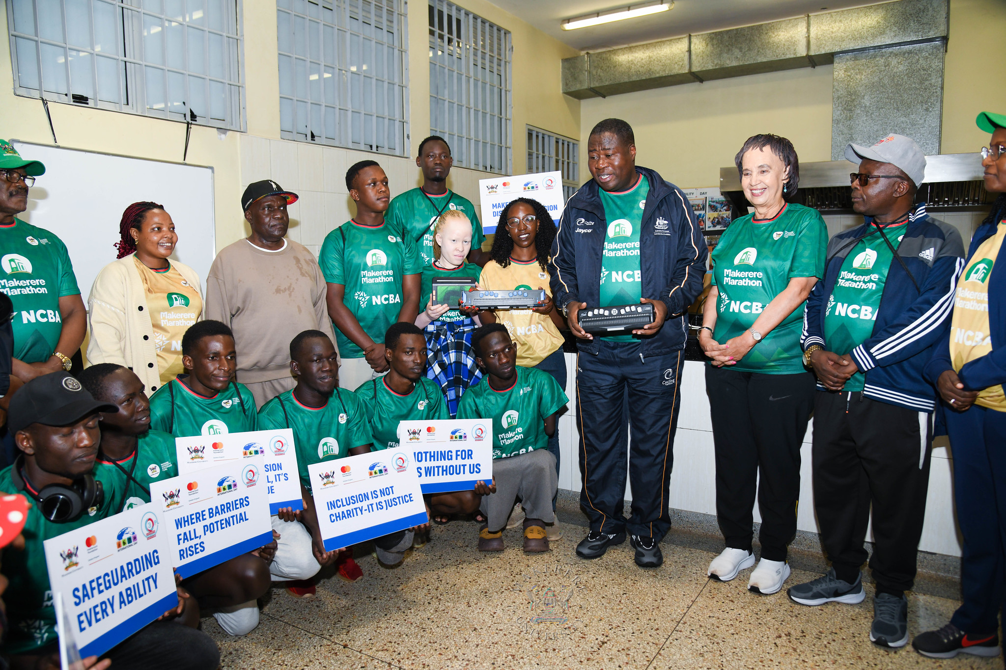 Rt. Hon. Jacob Oboth with dignitaries in the Disability Support Centre. 6th Edition of the Makerere Marathon with Chief Runner as the Speaker of Parliament Rt. Hon. Jacob Marksons Oboth, 27th September 2026, Makerere University, Kampala Uganda, East Africa.