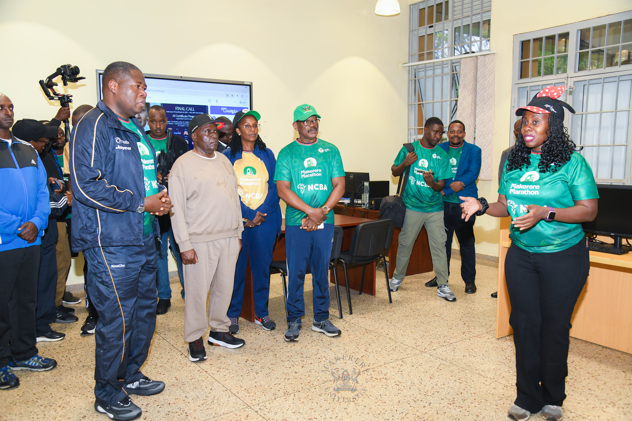 L-R: Rt. Hon. Jacob Oboth, Hon. Dr. Crispus Kiyonga, Dr. Lorna Magara and other officials receive a guided tour of the Disability Support Centre from Ms. Elizabeth Rwabu (R) on 27th September 2026. 6th Edition of the Makerere Marathon with Chief Runner as the Speaker of Parliament Rt. Hon. Jacob Marksons Oboth, 27th September 2026, Makerere University, Kampala Uganda, East Africa.