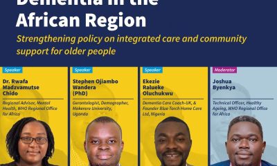 A flier of the WHO Dementia in the African Region Webinar featuring Dr. Stephen Wandera as one of the Speakers.