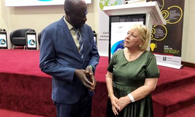 Celestin Banamwana (Left) at the 21st MUEHSA Annual Scientific Conference held at Makerere University, Kampala Uganda, East Africa. Photo: CARTA