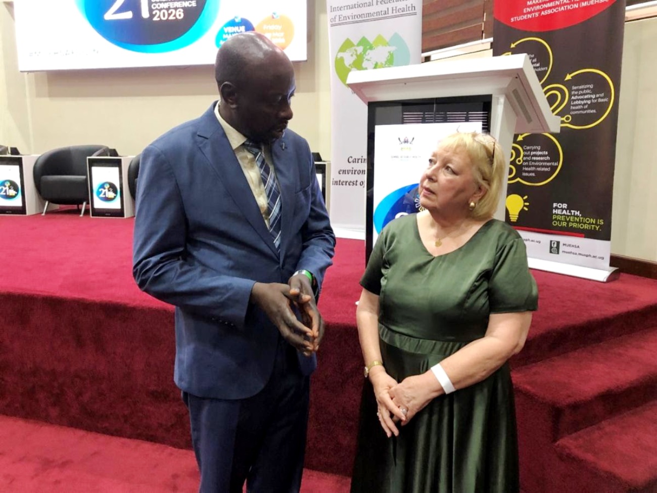 Celestin Banamwana (Left) at the 21st MUEHSA Annual Scientific Conference held at Makerere University, Kampala Uganda, East Africa. Photo: CARTA
