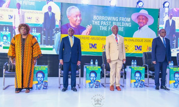 L-R: Dr. Nansozi Muwanga, Chief Guest- Rt. Hon. Dr. Crispus Walter Kiyonga, Prof. Henry Alinaitwe, and Prof. Saturninus Kasozi Mulindwa at the Nyerere Annual Symposium 2026: Nyerere-Museveni Dialogue on 14th October.