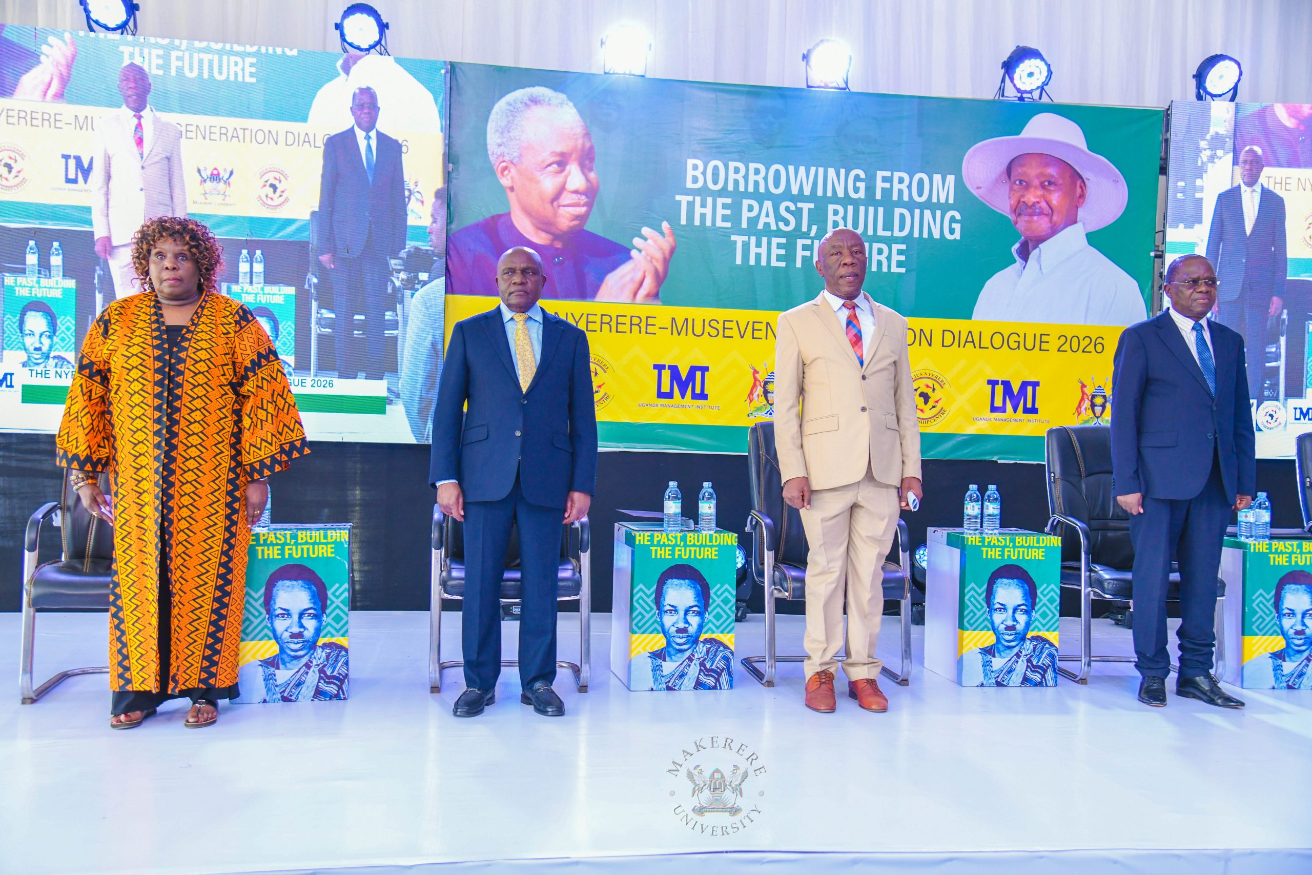 L-R: Dr. Nansozi Muwanga, Chief Guest- Rt. Hon. Dr. Crispus Walter Kiyonga, Prof. Henry Alinaitwe, and Prof. Saturninus Kasozi Mulindwa at the Nyerere Annual Symposium 2026: Nyerere-Museveni Dialogue on 14th October.