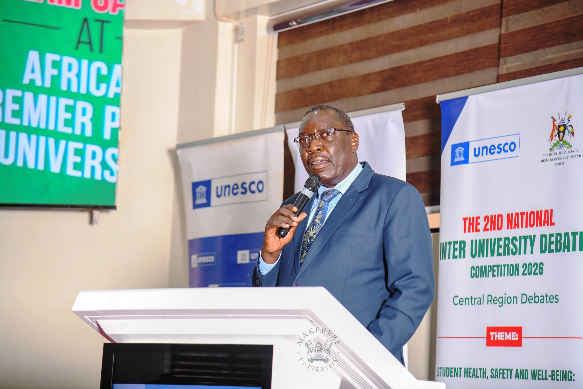 CPA Micheal Wanyama represented the Chief Guest Dr. Kedrace Turyagyenda. 2nd National Inter University Debate Competition 2026 under the theme “Students Health, Safety and Well-Being: A Catalyst for enhanced educational outcomes and academic excellence in higher education institutions in Uganda.” where Makerere secured 2nd place in the grand finale, National level. School of Public Health Auditorium, 29th September 2026, Makerere University, Kampala Uganda, East Africa.