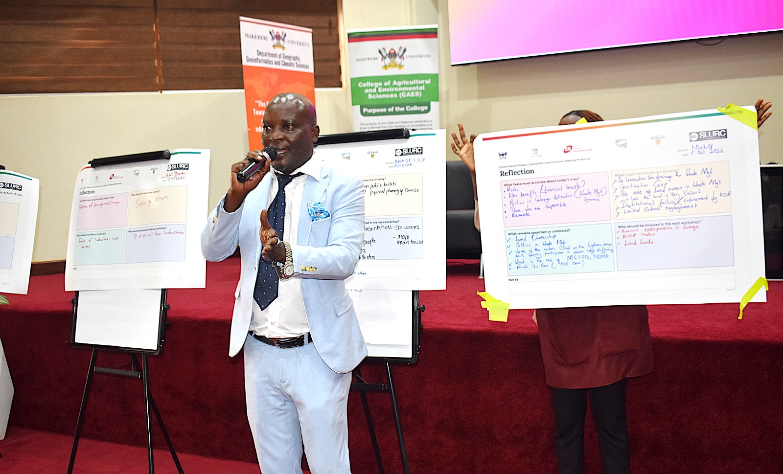 Mr. Nakabale Harry, LCII Chairperson, Kagugube Zone shares their reflections about the exercise. Urban Action Lab community-level systems-mapping workshop to develop a shared understanding of how solid waste, drainage, flooding, climate vulnerability, health, and livelihoods interact within Kampala’s informal settlements 1st October 2026, School of Public Health Auditorium, Makerere University, Kampala Uganda, East Africa.