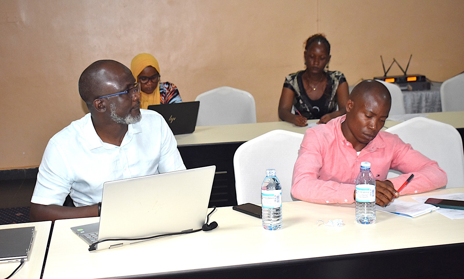 Dr Arthur Batte (L), Data Analyst, Monitoring and Evaluation, and Quality Assurance Lead on the project. Department of Geology and Petroleum Studies, College of Natural Sciences, Makerere University stakeholder workshop to get input on the review of its Geology curricula and the development of industry-aligned short courses supported by the Government of the Federal Republic of Germany and the European Union through Deutsche Gesellschaft für Internationale Zusammenarbeit (GIZ), 6th October 2026 at Silver Springs Hotel, Bugolobi, Kampala, Uganda, East Africa.