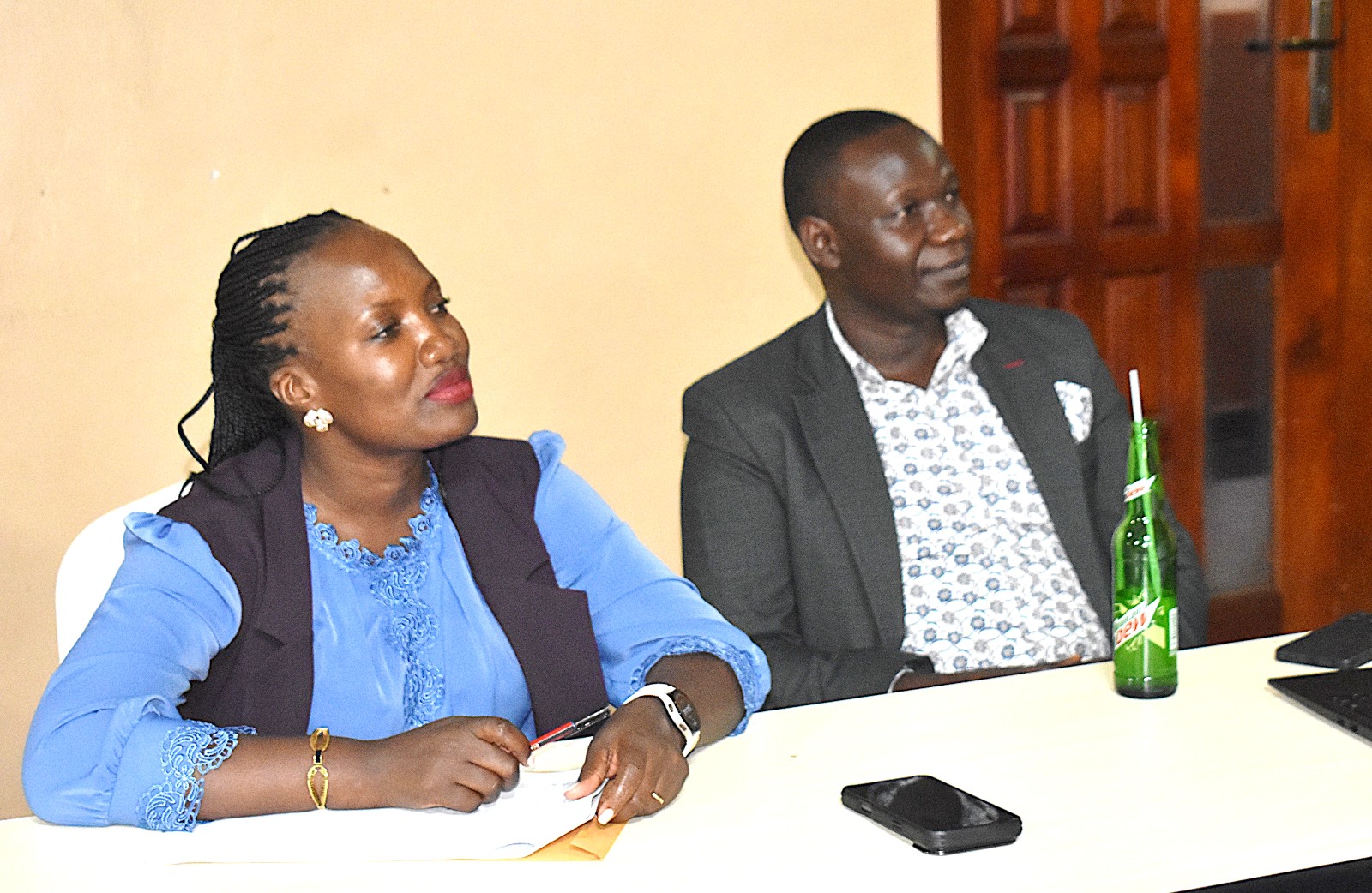 Dr Joan Nakajigo, Communication and Reporting Lead on the project with the PI, Dr. Denis Mutebi. Department of Geology and Petroleum Studies, College of Natural Sciences, Makerere University stakeholder workshop to get input on the review of its Geology curricula and the development of industry-aligned short courses supported by the Government of the Federal Republic of Germany and the European Union through Deutsche Gesellschaft für Internationale Zusammenarbeit (GIZ), 6th October 2026 at Silver Springs Hotel, Bugolobi, Kampala, Uganda, East Africa.