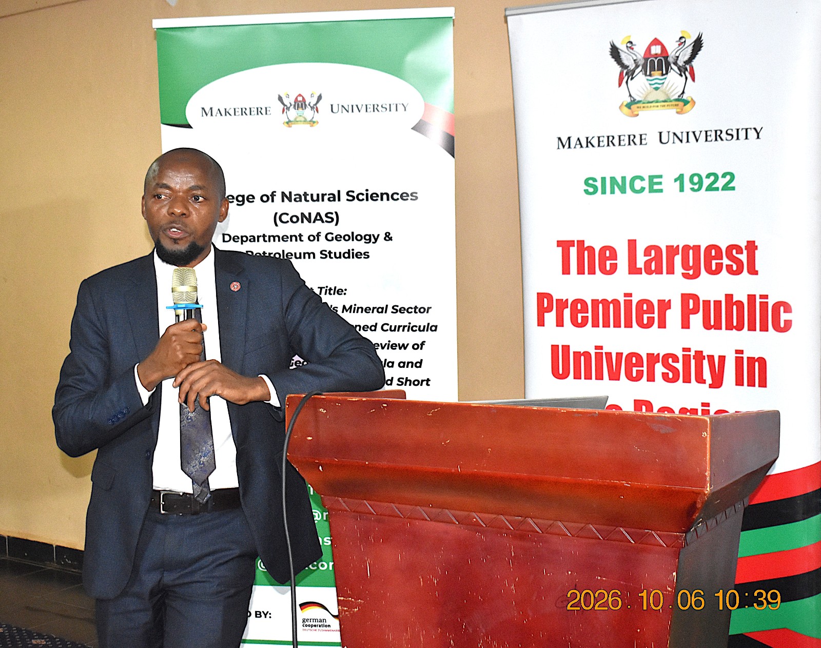 Dr Kurayish Ssebulime, Senior Labour Economist at the National Planning Authority (NPA). Department of Geology and Petroleum Studies, College of Natural Sciences, Makerere University stakeholder workshop to get input on the review of its Geology curricula and the development of industry-aligned short courses supported by the Government of the Federal Republic of Germany and the European Union through Deutsche Gesellschaft für Internationale Zusammenarbeit (GIZ), 6th October 2026 at Silver Springs Hotel, Bugolobi, Kampala, Uganda, East Africa.