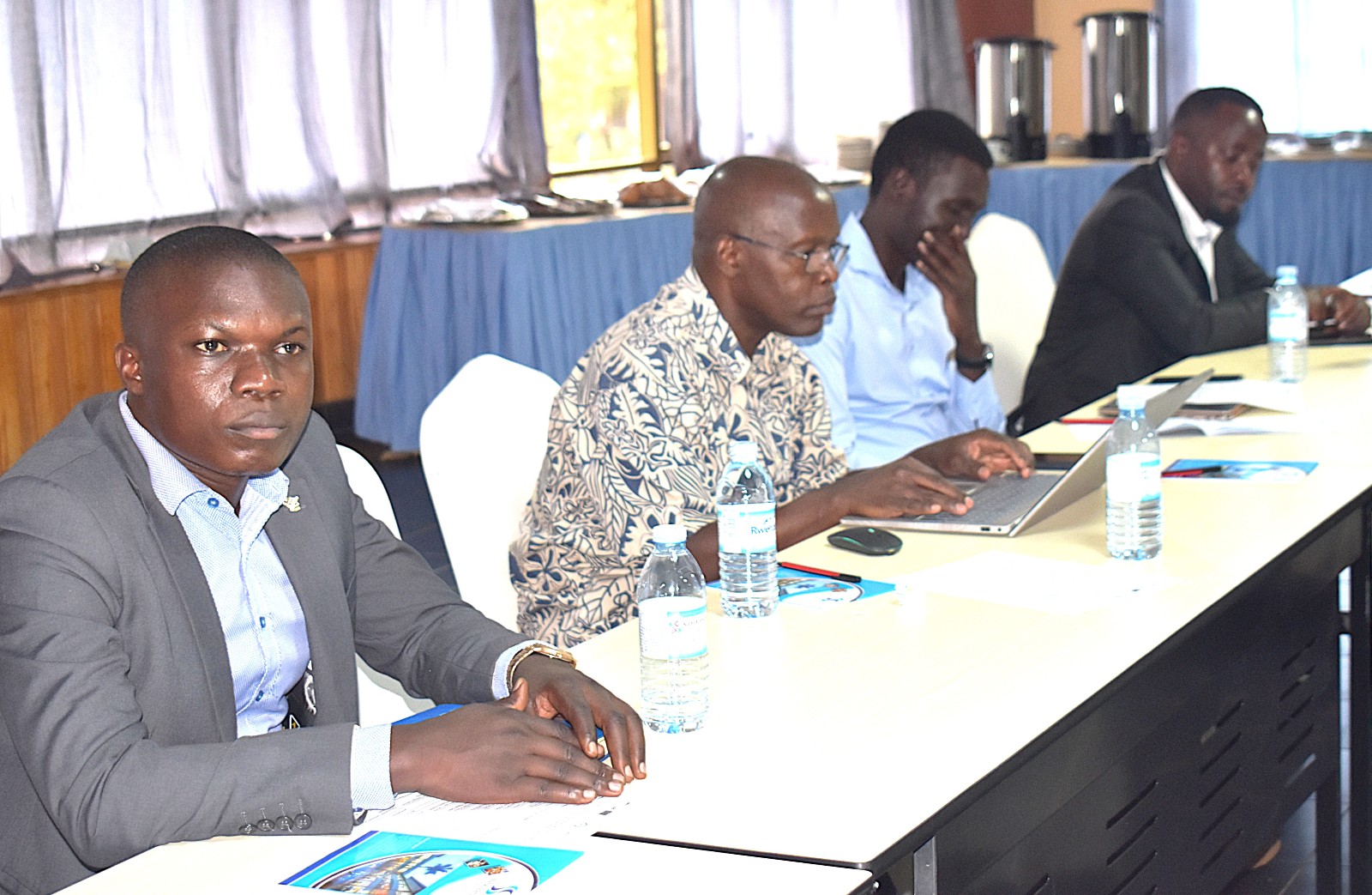 On the left, Mr. Henry Ssentalo, member of staff in the Department of Geology and Petroleum Studies at the workshop. Department of Geology and Petroleum Studies, College of Natural Sciences, Makerere University stakeholder workshop to get input on the review of its Geology curricula and the development of industry-aligned short courses supported by the Government of the Federal Republic of Germany and the European Union through Deutsche Gesellschaft für Internationale Zusammenarbeit (GIZ), 6th October 2026 at Silver Springs Hotel, Bugolobi, Kampala, Uganda, East Africa.