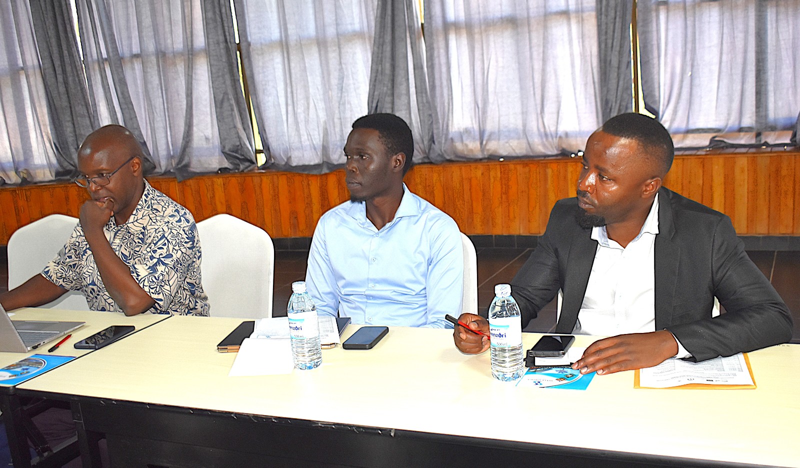 The former Head, Department of Geology and Petroleum Studies at Makerere University, Prof. Michael Owor (L) with some stakeholders at the workshop. Department of Geology and Petroleum Studies, College of Natural Sciences, Makerere University stakeholder workshop to get input on the review of its Geology curricula and the development of industry-aligned short courses supported by the Government of the Federal Republic of Germany and the European Union through Deutsche Gesellschaft für Internationale Zusammenarbeit (GIZ), 6th October 2026 at Silver Springs Hotel, Bugolobi, Kampala, Uganda, East Africa.
