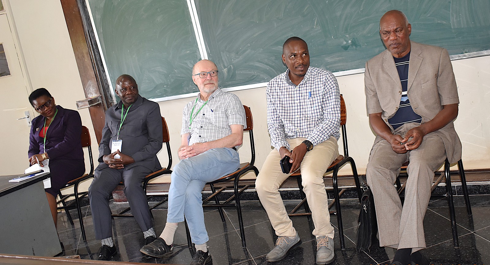 Right-Left: Prof. AlexandreLyambabaje, distinguished mathematician and former Vice Chancellor of the University of Rwanda; Prof. Winston Tumps Ireeta, Principal of the College of Natural Sciences (CoNAS) at Makerere University; European technical expert, Prof. Matti Heilio; Dr. Sylvester Rugeihyamu, Head of the Department of Mathematics at the University of Dar es Salaam in Tanzania; and Dr. Charline Uwilingiyimana, Deputy Vice-Chancellor for Academic and Research (DVCAR) at INES-Ruhengeri, Rwanda. Five-day ICMS-CoRE-MATH Study Group in Industry, held under the Africa–Europe Cluster of Research Excellence in Mathematics (CoRE-MATH), in collaboration with the NORHED II Mathematics for Sustainable Development (Math4SDG) project, from 21st-25th September 2026, Department of Mathematics, College of Natural Sciences (CoNAS), Makerere University, Kampala Uganda, East Africa.