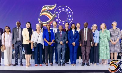 Hon. Dr. J.C. Muyingo, Prof. Sarah Ssali and H.E. Jan Sadek (Centre) with Heads of Missions and other representatives at the Fair on 8th October 2026. European Union-Uganda Research and Study Fair, 8th October 2026, Freedom Square, Makerere University, Kampala Uganda, East Africa.
