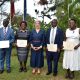 L-R: Professor Enoch Sebuyungo, Professor Edith Ruth Natukunda Togboa, H.E. Virginie Leroy, Professor Christian Kakuba and Dr. Agatha Tumwine at the Award Ceremony on 7th October 2026. Four Makerere University-affiliated academics from the College of Humanities and Social Sciences (CHUSS)-Professor Edith Ruth Natukunda Togboa, Dr Agatha Tumwine, Professor Christian Kakuba, and Professor Enoch Sebuyungo honoured with French Order of Academic Palms (Ordre des Palmes Académiques) by the French Ambassador H.E Virginie Leroy for their effort in strengthening working relations between France and Uganda through their dedication to education, research, and the teaching of French. 7th October 2026, French Embassy, Kampala Uganda, East Africa.