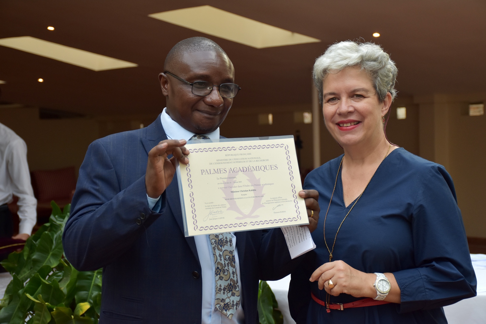 Professor Christian Kakuba. Four Makerere University-affiliated academics from the College of Humanities and Social Sciences (CHUSS)-Professor Edith Ruth Natukunda Togboa, Dr Agatha Tumwine, Professor Christian Kakuba, and Professor Enoch Sebuyungo honoured with French Order of Academic Palms (Ordre des Palmes Académiques) by the French Ambassador H.E Virginie Leroy for their effort in strengthening working relations between France and Uganda through their dedication to education, research, and the teaching of French. 7th October 2026, French Embassy, Kampala Uganda, East Africa.