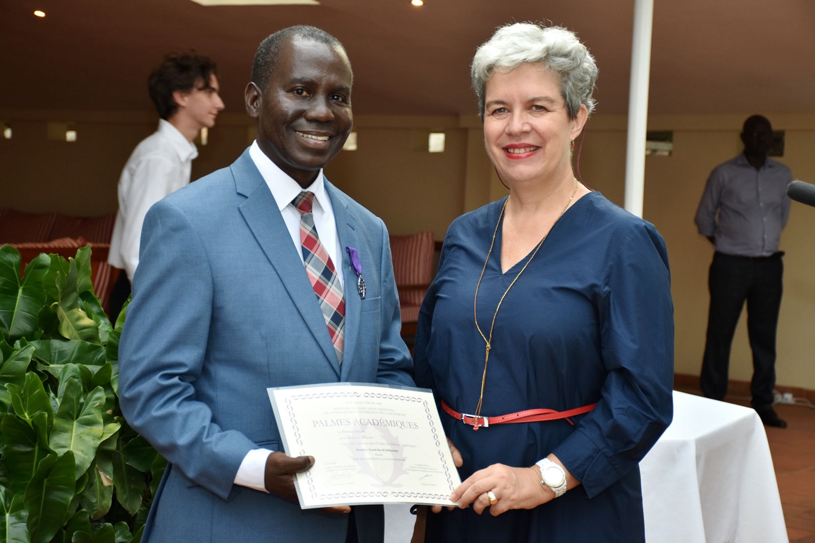 Professor Enoch Sebuyungo. Four Makerere University-affiliated academics from the College of Humanities and Social Sciences (CHUSS)-Professor Edith Ruth Natukunda Togboa, Dr Agatha Tumwine, Professor Christian Kakuba, and Professor Enoch Sebuyungo honoured with French Order of Academic Palms (Ordre des Palmes Académiques) by the French Ambassador H.E Virginie Leroy for their effort in strengthening working relations between France and Uganda through their dedication to education, research, and the teaching of French. 7th October 2026, French Embassy, Kampala Uganda, East Africa.