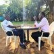 Mr. Buteera and Khabusi during the interview recently. Impact Stories: Timothy Khabusi, Mastercard Foundation Scholars Program alumnus, optometrist, researcher, programmer, and eye health entrepreneur, on an ambitious mission to improve eye health in Uganda, October 2026, Makerere University, Kampala Uganda, East Africa.