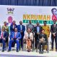 Seated L-R: Chief Guest-Dr. Charles Kahigiriza, Prof. Gerald Karyeija, Dr. Winifred Kabumbuli and Assoc. Prof. Gorettie Nabanoga with other dignitaries (Standing) at the Nkrumah Day Celebrations on 8th October 2026. Nkrumah Day and Public Lecture organised by Nkrumah Hall under the theme “Leadership, Self-Reliance and Transformation: Reimagining Nkrumah's Vision for the 21st Century African Youth,” 8th October 2026, Yusuf Lule Central Teaching Facility Auditorium, Makerere University, Kampala Uganda, East Africa.