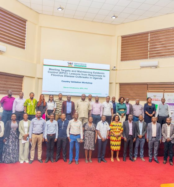 MakSPH Dean Prof. Rhoda Wanyenze, Dr. Steven Kabwama, district health officials and partners at the EPiC validation workshop on Uganda’s Ebola and Marburg outbreak responses, 6 October 2026. Makerere University School of Public Health and FHI 360 country validation workshop convened by the Meeting Targets and Maintaining Epidemic Control (EPiC) project, to examine lessons from Uganda’s response to filovirus disease outbreaks, 6th October 2026, MakSPH Auditorium, Makerere University, Kampala Uganda, East Africa.