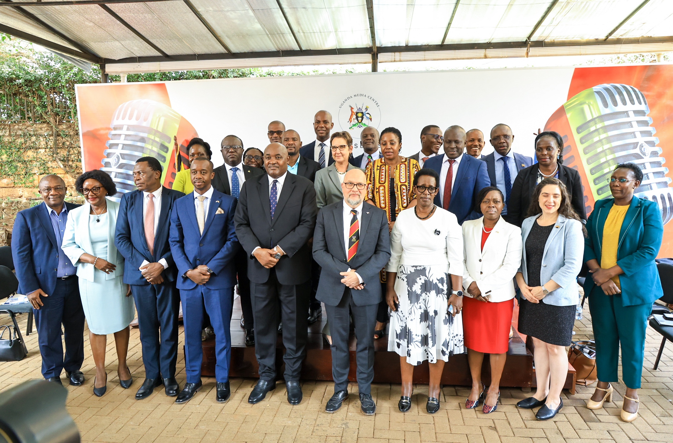 Stakeholders pose for a group photo at the UPHIA preliminary results release on 1st October 2026. Released of preliminary findings of the 2025 Uganda Population-Based HIV Impact Assessment (UPHIA 2025), a national household survey that provides a current picture of the country’s HIV response and selected non-communicable disease indicators, Ministry of Health-overall leadership, Makerere University School of Public Health (MakSPH)-prime implementing organisation, working with UVRI, UBOS, regional referral hospitals and local governments. Funded by PEPFAR through the U.S. CDC, 1st October 2026, Uganda Media Centre, Kampala Uganda, East Africa.