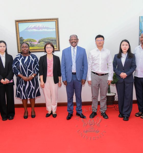 Prof. Barnabas Nawangwe (C) with Prof. Dingyu Ou (4th R) and R-L: Mr. Fei Tang, Prof. Gilbert Gumoshabe, Prof. Fang Hao, Prof. Zhuoqiong Xia, Ms. Hawa Ndagire Kajumba, Ms. Miao Yang and Ms. Betty Nabisubi after the meeting on 12th October 2026. Visit by a delegation from Xiangtan University headed by Professor Dingyu Ou, in company of Mr. Tang Fei and Professor Gilbert Gumshabe, the Chinese and Ugandan Directors of the Confucius Institute at Makerere University respectively, to update 20-year academic partnership, with new focus on joint Master's degree program in Chemical Engineering 12th October 2026, French Embassy, Kampala Uganda, East Africa.