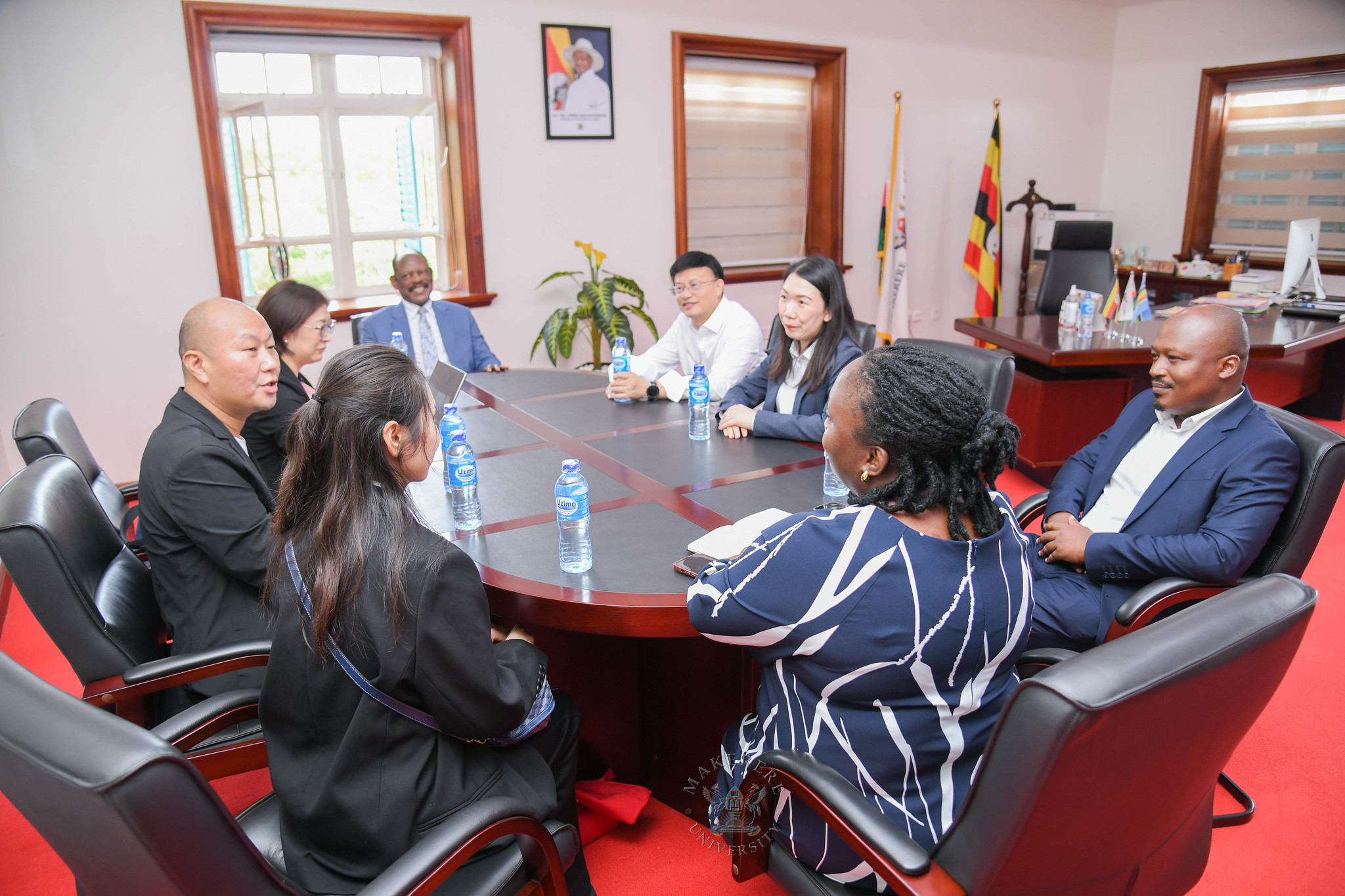 The meeting in session. Visit by a delegation from Xiangtan University headed by Professor Dingyu Ou, in company of Mr. Tang Fei and Professor Gilbert Gumshabe, the Chinese and Ugandan Directors of the Confucius Institute at Makerere University respectively, to update 20-year academic partnership, with new focus on joint Master's degree program in Chemical Engineering 12th October 2026, French Embassy, Kampala Uganda, East Africa.