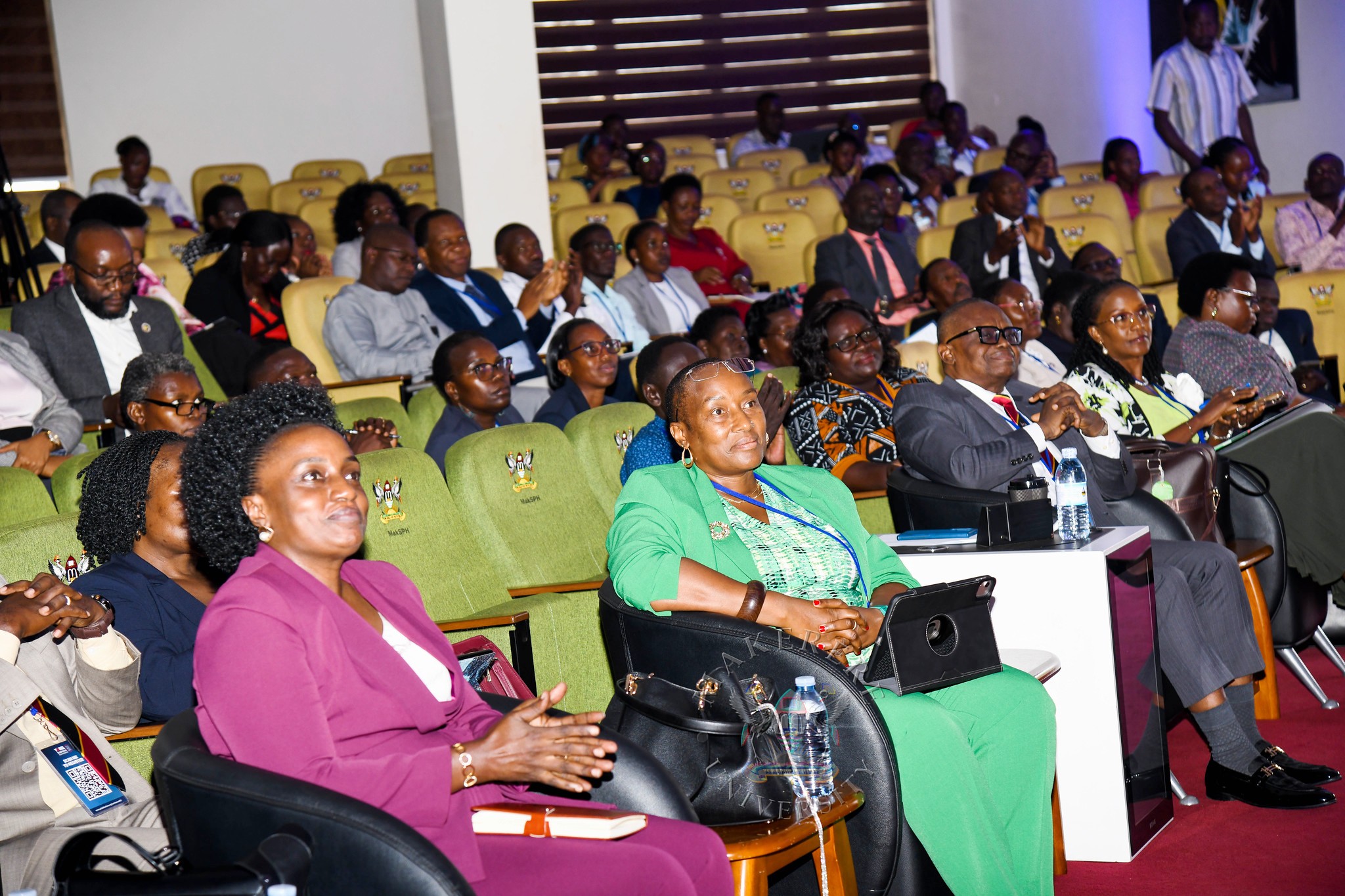 L-R: Ms. Doreen Katangaza who represented the Guest of Honour-Dr. Adam Mugume, Prof. Pamela Mbabazi, Prof. Vincent Anigbogu, Dr. Lorna Magara and other dignitaries a the Conference on 30th September 2026. YOBEL Biashara Conference 2026, theme: Africa's Agency in an Era of Geopolitical Change-Trade, Investment and Economic Transformation, Makerere University School of Public Health Auditorium, 30th September 2026, Makerere University, Kampala Uganda, East Africa.