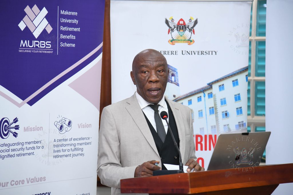 Professor Henry Alinaitwe delivering remarks from the Vice Chancellor.
