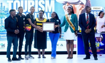 The tourism students receiving a certificate in recognition of their performance. Courtesy Photo. Makerere University Students Win Inter-University tourism quiz that tested students’ knowledge of tourism, Ugandan culture and heritage, as well as their ability to interpret photographic representations of tourism attractions at the Ministry of Tourism, Wildlife and Antiquities, Makerere University Business School (MUBS) and the Uganda Tourism Board workshop on theme “ Digital agenda, artificial intelligence to redesign tourism", 18th September 2026, Makerere University Business School (MUBS), Kampala Uganda, East Africa.